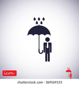 a man with an umbrella in the rain icon