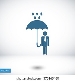 a man with an umbrella in the rain icon