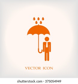 a man with an umbrella in the rain icon