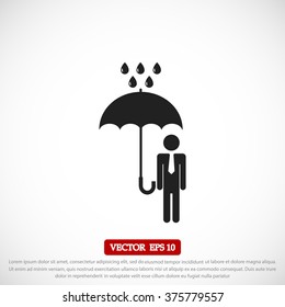 a man with an umbrella in the rain icon