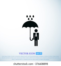 a man with an umbrella in the rain icon