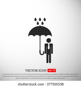 a man with an umbrella in the rain icon