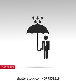a man with an umbrella in the rain icon