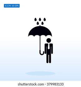 a man with an umbrella in the rain icon