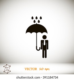 a man with an umbrella in the rain icon