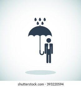 a man with an umbrella in the rain icon