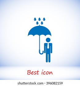 a man with an umbrella in the rain icon