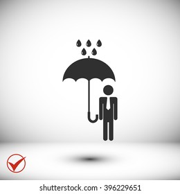 a man with an umbrella in the rain icon
