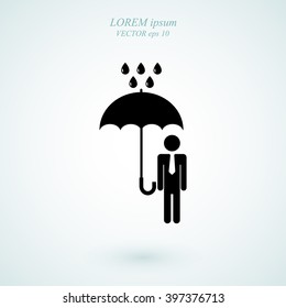 a man with an umbrella in the rain icon