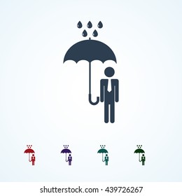 a man with an umbrella in the rain icon