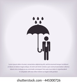 a man with an umbrella in the rain icon
