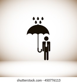 a man with an umbrella in the rain icon
