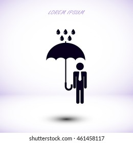 a man with an umbrella in the rain icon