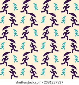 Man with umbrella shapes geometric seamless pattern trendy colorful design beautiful vector illustration background