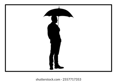 Man with umbrella silhouette art. man walking under the rain storm wind with umbrellas silhouette, 
