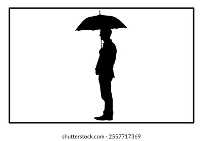Man with umbrella silhouette art. man walking under the rain storm wind with umbrellas silhouette, 
