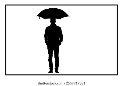 Man with umbrella silhouette art. man walking under the rain storm wind with umbrellas silhouette, 
