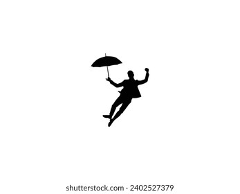 Man With Umbrella Silhouette icon isolated on white background. Vector Illustration