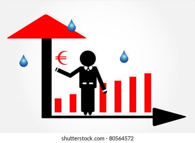 man with umbrella under rain on white background