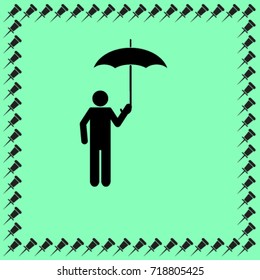 Man with umbrella vector icon