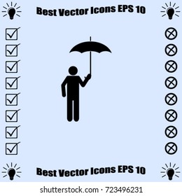 Man with umbrella vector icon
