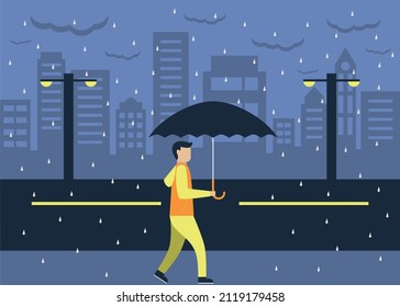 
man with umbrella walking in the rain