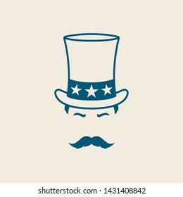 Man in Uncle Sam hat. Illustration for independence day America. Uncle Sam avatar.