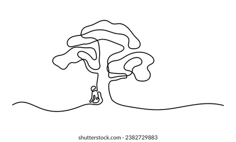 Man Under Big Tree Oneline Continuous Single Line Art Editable Line
