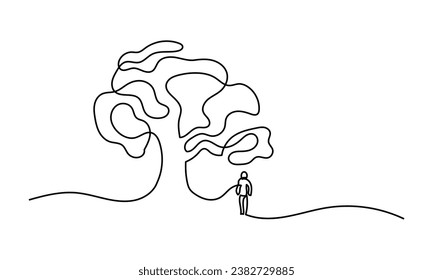 Man Under Big Tree Oneline Continuous Single Line Art Editable Line