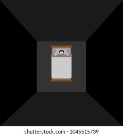 Man under blanket is afraid. Fear in bed.
