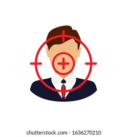 Man under crosshair icon. Cartoon. Vector illustration