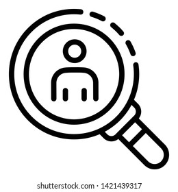 Man under magnifying glass icon. Outline man under magnifying glass vector icon for web design isolated on white background