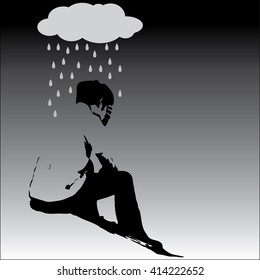 A man is under the rain. It is a stick figure vector.