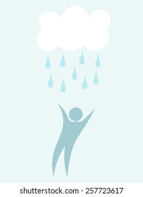 Man under raining cloud. Vector illustration