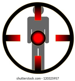 Man under the red eye on white background