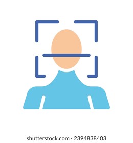 Man under scanner. Biometrics, biometric data, identification, face ID, personal data, recognition, scan, information protection, security system. Colorful icon on white background