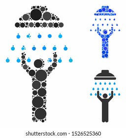 Man under shower composition for man under shower icon of circle elements in different sizes and color hues. Vector random circles are grouped into blue composition.