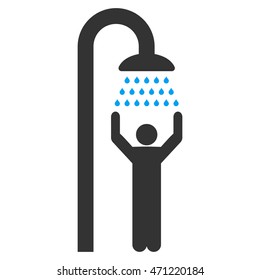 Man under Shower icon. Vector style is bicolor flat iconic symbol with rounded angles, blue and gray colors, white background.