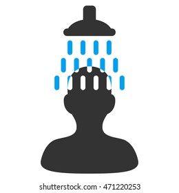 Man under Shower icon. Vector style is bicolor flat iconic symbol with rounded angles, blue and gray colors, white background.