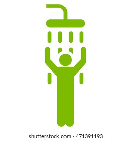 Man under Shower icon. Vector style is flat iconic symbol, eco green color, white background.