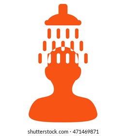 Man under Shower icon. Vector style is flat iconic symbol with rounded angles, orange color, white background.
