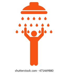 Man under Shower icon. Vector style is flat iconic symbol with rounded angles, orange color, white background.