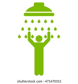 Man under Shower icon. Vector style is flat iconic symbol with rounded angles, eco green color, white background.