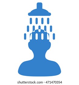 Man under Shower icon. Vector style is flat iconic symbol with rounded angles, cobalt color, white background.