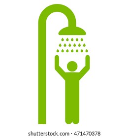 Man under Shower icon. Vector style is flat iconic symbol with rounded angles, eco green color, white background.