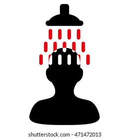 Man under Shower icon. Vector style is bicolor flat iconic symbol with rounded angles, intensive red and black colors, white background.