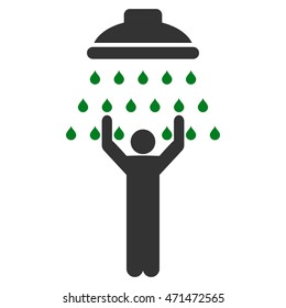 Man under Shower icon. Vector style is bicolor flat iconic symbol with rounded angles, green and gray colors, white background.