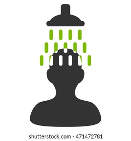 Man under Shower icon. Vector style is bicolor flat iconic symbol with rounded angles, eco green and gray colors, white background.
