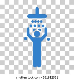 Man Under Shower vector pictograph. Illustration style is a flat iconic cobalt symbol on a transparent background.