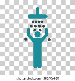 Man Under Shower vector pictograph. Illustration style is a flat iconic bicolor soft blue symbol on a transparent background.